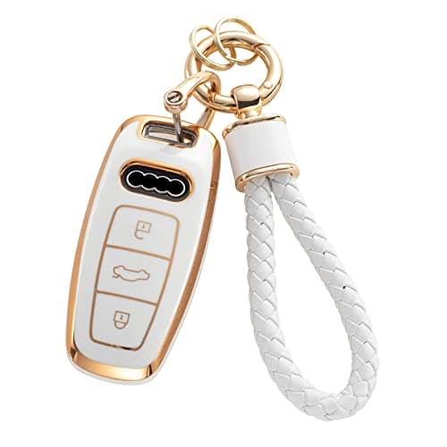 RUABIBAN for Audi Key Fob Cover with Keychain, Soft TPU Key Case Protection Fit for A3 A6 A7 A8 E-Tron S3 S6 RS6 S7 RS7 Q7 SQ7 Q8 SQ8 Smart Key Protector - Image 1