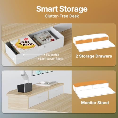 HUANUO 32 x 21 inch Small Electric Standing Desk with 2 Drawers, C-Clamp Mount Compatible, Height Adjustable Sit Stand Desk, Home Office Stand Up Desk with 4 Memory Height Settings, Light Walnut - Thumbnail 6
