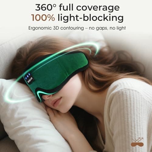 BeMyLady Sleep mask Headphones,100% Blackout 3D Zero Eye Pressure Bluetooth Sleep mask Breathable Eye mask with Bluetooth Headphones Sleep Headphones for Side Sleepers 14H Playtime&Bluetooth 5.4 Green - Thumbnail 2