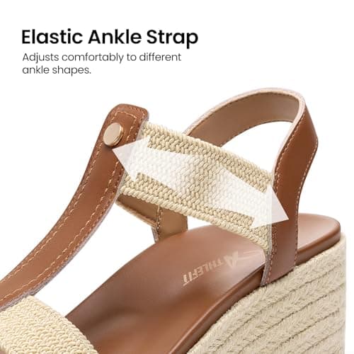 Athlefit Espadrille Wedge Sandals for Women Platform Comfortable Dressy Casual Open Toe Elastic Strap Brown Sandals with Arch Support for Summer Walking Size 7 - Thumbnail 5