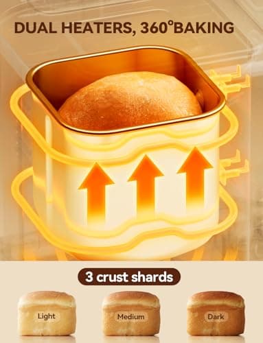 Neretva Bread Maker, 20-IN-1 2LB Bread Machine Dual Heater Bread Maker Machine Automatic with Nonstick Ceramic Pan, 15H Timer & 1H Keep Warm Set, Low Noise, Stainless Steel Breadmaker Recipe-Silver - Thumbnail 3