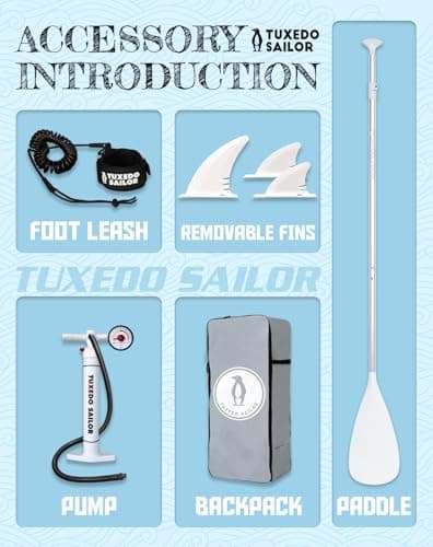 Tuxedo Sailor 10'6"×33"×6" Inflatable Stand Up Paddle Board with SUP Accessories, Anti-Slip EVA Deck and Large Fin, Paddle Boards for Adults & Youth of All Skill Levels - Thumbnail 4
