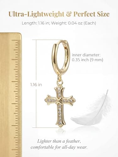 YOLYMODA Cross Dangle Drop Earrings for Women Men - Trendy Dainty 14K Gold Plated Dangly Huggie Hoop Earrings with Sparkling CZ, Chic Faith 925 Sterling Silver Post Jewelry Gift, 1.16" Long - Thumbnail 3