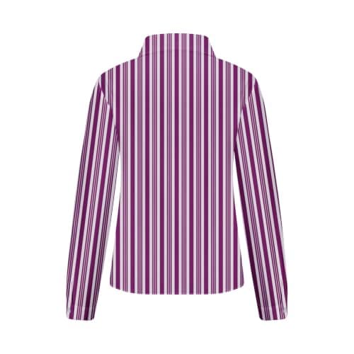 Striped Shirt Women Long Sleeve Summer Fall Blouse Purple - Thumbnail 3