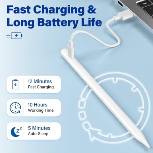 Thrillza Stylus Pen for iPad 2018–2026 Fast Charge Magnetic Attachment, Palm Rejection, Tilt Sensitive Precision Pencil Alternative for Apple iPad Pro 11"/12.9"/M4, Air 3/4/5/M2/M3/M4, mini 5/6/7 PD - Thumbnail 2