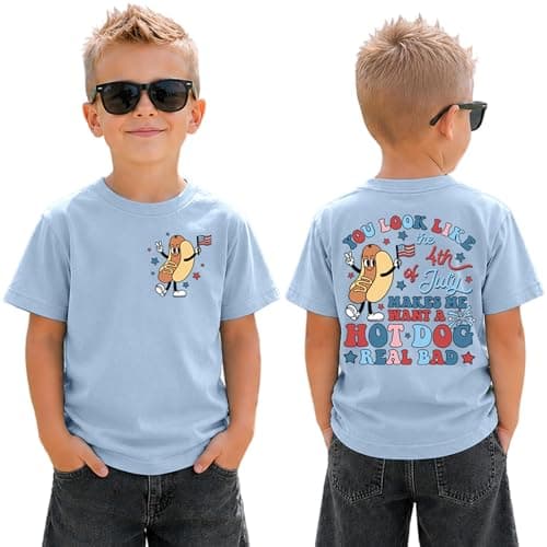 SANIXJOO Toddler Boy Fourth of July Shirts Kids Baby USA Flag Graphic T-Shirts Hot Dog Funny Tee Tops(Blue,4-5T) - Image 1