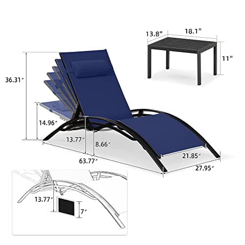 PURPLE LEAF Patio Oversized Chaise Lounge Chair Set with 2 Side Table Pool Outside Adjustable Recliner Chairs for Beach Outdoor Sunbathing Tanning Poolside Loungers Chair - Thumbnail 2