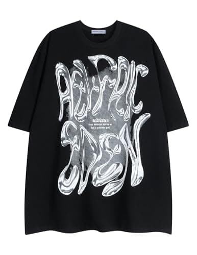 Aelfric Eden Metalic Graphic Tees Men Y2k Oversized T Shirts Women Vintage Tees Unisex Summer Tops Black Medium