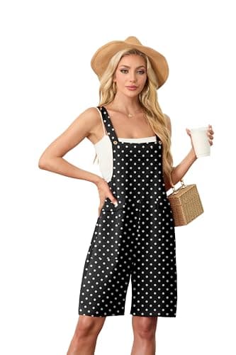 HiMONE Overalls For Women Shorts Loose Fit Women Summer Rompers Vacation Casual Wear (PD White Black-S) - Image 1