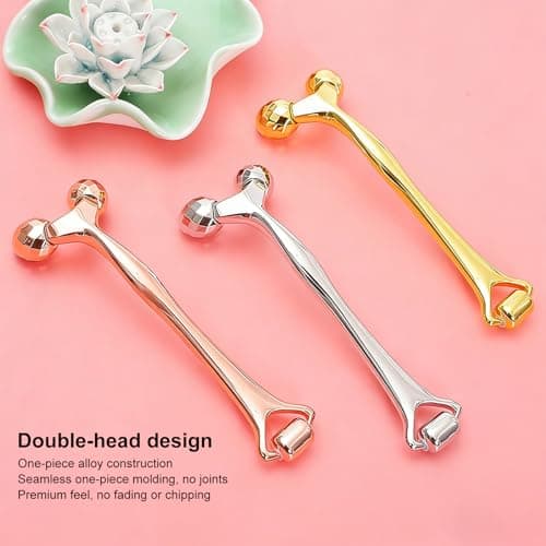 3D Metal Facial Roller, Premium Zinc Alloy Face Massager Tool for Reduce Puffiness, Remove Eye Wrinkles, Face Lift, Anti-Aging, Skin Tightening, Cooling Skincare Roller for Serum Absorption, Rose Gold - Thumbnail 6
