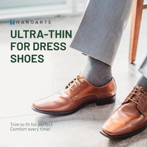 HANDARTE Leather Anti Odor Insoles | Cuttable Odor Eaters Insoles Men | Shoe Deodorizer Thin Insert - Odor Eliminator for Shoes - 100% Natural Goatskin & Anti Sweat - Suitable for No-Socks (Large) - Thumbnail 5