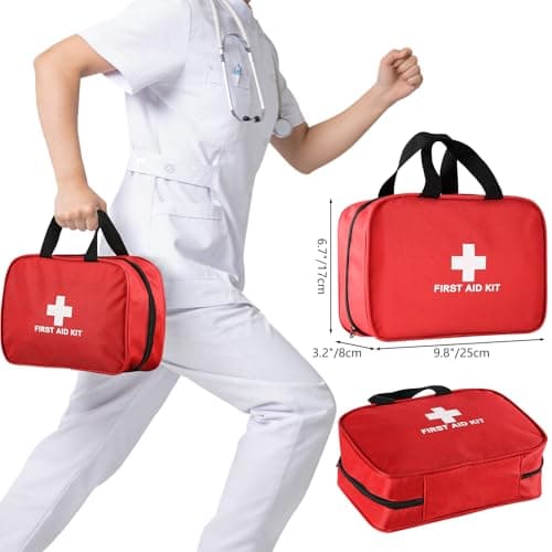 382 Piece Portable First Aid Kit, Emergency Preparedness Supplies for Home, Car, Travel, Camping, Office and Outdoor Use, Compact Red Bag with Assorted Bandages, Gauze and Care Accessories - Thumbnail 3