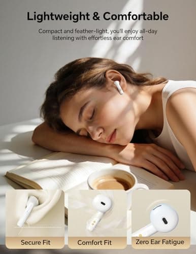 True Wireless Earbuds Bluetooth Headphones: Ultra-Lightweight Bluetooth Earbuds for All-Day Comfort, Waterproof TWS Ear Buds with Mic, 25H Playtime, Earphones for iOS/Android, Work, Commute, Study - Thumbnail 4