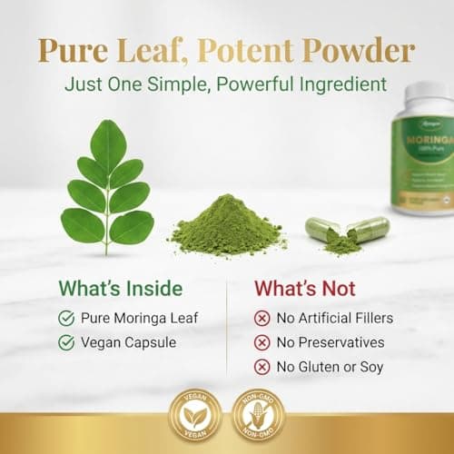MPRAYAN Moringa Capsules 800mg Pure Moringa Oleifera Leaf Powder Antioxidant Nutritional Supplement for Natural Energy & Immune Support Vegan, Non-GMO Superfood 60 Capsules - Thumbnail 4