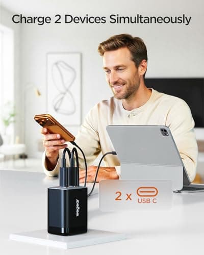 wegear 45W Dual USB-C GaN Fast Charger, Foldable Compact Wall Charger with PD PPS QC4.0 for Galaxy S25/S24, iPhone 17/16/15, iPad, MacBook, Steam Deck (Black) - Thumbnail 3