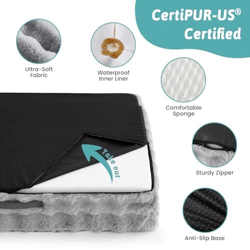COZY KISS Orthopedic Dog Bed for Extra Large Dog 44x32 inch, XL Faux Fur Pet Sofa, Bolster Foam Bed with Sides, Non-Slip and Egg-Crate Big Dog Couch Bed with Washable Removable Cover, Grey - Thumbnail 4