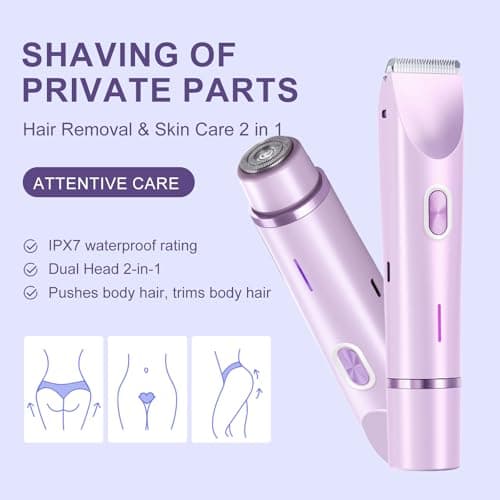 Bikini Trimmer for Women,2 in 1 Dual Head Bikini Shaver,Waterproof & Painless Electric Razors for Pubic Hair(Purple) - Thumbnail 4