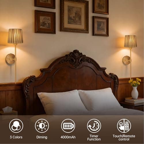 PACOLIT P Battery Operated Wall Sconce Set of Two, 3 Colors Wireless Rechargeable Batery Powered Wall Lights for Bedroom Living Room Hallway - Thumbnail 2