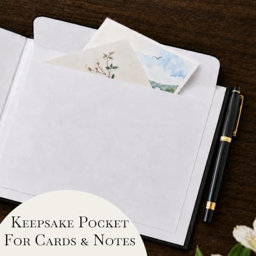 J&A Homes Funeral Guest Book for Celebration of Life Memorial Service - Pen Included - Memory Book for Funeral Guests - Table Sign & Back Pocket - 300 Entries, Gold Foil, 9x7 Inches - Thumbnail 5