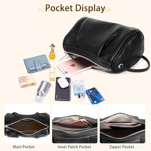 Women's Small Genuine Leather Crossbody Bag Black Barrel Hobo Purse for Evening Dating Night Out Social Gatherings Minimalist Design Just Essentials - Thumbnail 5
