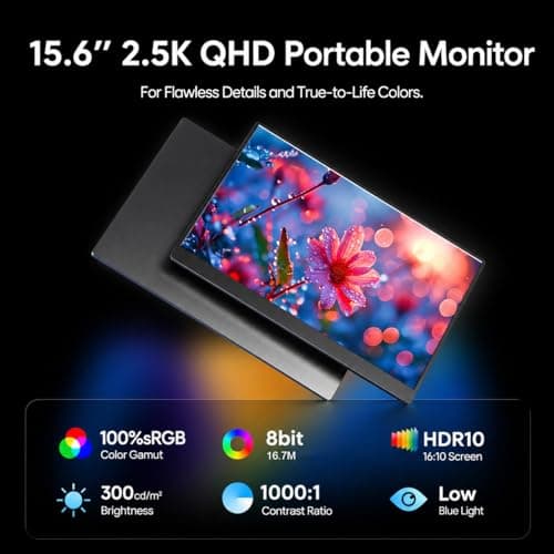 CZGG 2.5K Portable Monitor, 15.6 inch 2560x1600 QHD External Monitor 100% sRGB Eye Care USB-C HDMI Second Screen for Laptop Mac Phone PS4/5 Xbox Switch - Thumbnail 3