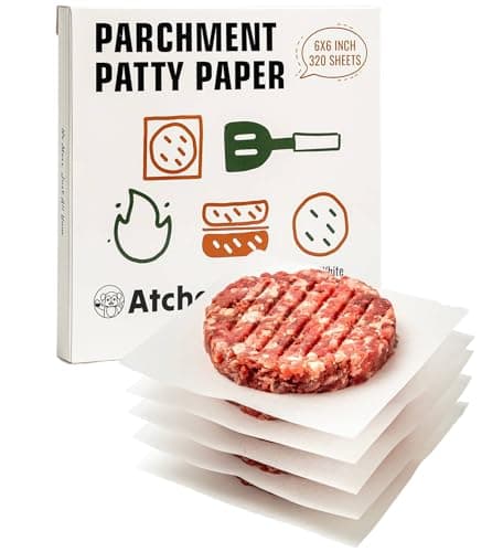 Atchake 6x6 Inches Parchment Paper Squares, 320Pcs Non-Stick Hamburger Patty Paper, Unbleached 100% Wood Pulp Burger Paper for Separating Patty, Burgers, Naan, Tortillas, Freezer, Oven, Microwave - Image 1