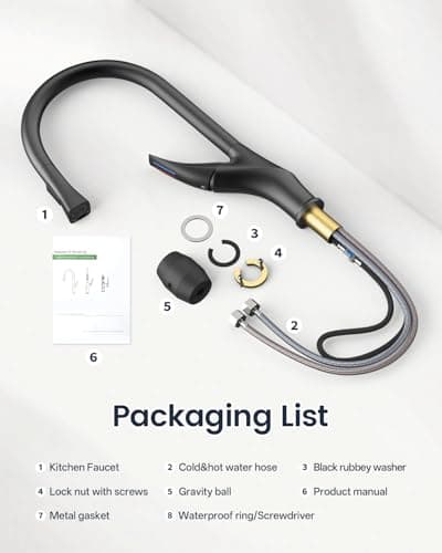 Kitchen Faucet with Pull Down Sprayer, Brass Faucet for Kitchen Sink, Bar Faucet with Ceramic Cartridge, Kitchen Sink for for RV, Bar, Farmhouse, Laundry, Outdoor (Standard, Brushed Black) - Thumbnail 6