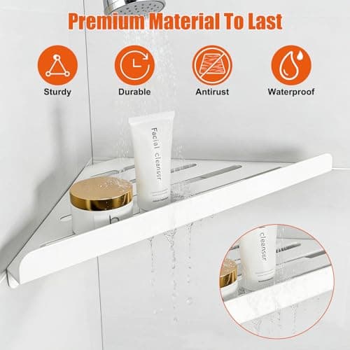 Fikoksol Shower Caddy, 2 Pack Bathroom Corner Shelf, Triangle Shelf Storage for Bathroom Shower, White Metal Shower Shelf & Rustproof Wall Mounted Adhesive Glue Organizer Accessories and Essentials - Thumbnail 5