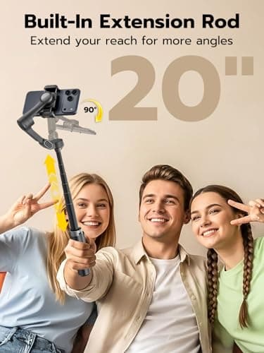 AOCHUAN 3-Axis Gimbal Stabilizer for iPhone w/360° Face Tracking, Smartphone Gimbal w/One-Tap Open Tripod, Gesture Control, Phone Stabilizer w/Magnetic Remote Control & 20" Extension Rod,Smart X3 - Thumbnail 5