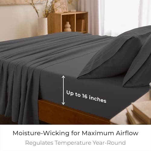 Mellanni King Sheet Set - 6-Piece Iconic Collection Bedding, (Including 4 Pillowcases), 16-Inch Deep Pocket, Easy Care, Extra Soft, Cooling Sheets, Brushed Microfiber - Gray - Thumbnail 4