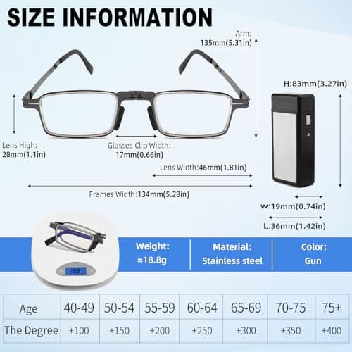 TOVEEN Compact Folding Reading Glasses for Men, Lightweight Ultra Thin Anti Blue Ray Readers with Durable Portable Case 3.5+ - Thumbnail 6