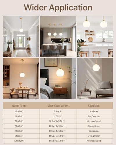 Majade Globe Pendant Lights Mid Century Modern Kitchen Island Pendant Light Fixtures 7.4 Inch Gold Brass Pendant Lighting with Milk Glass Adjustable Hanging Light Fixtures for Dining Room(2 Pack) - Thumbnail 3