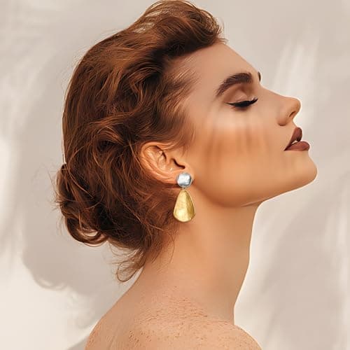 YUJIE Gold Plated Earrings for Women Geometric Chunky Dangle Earring Trendy Two-Tone statement Jewelry - Thumbnail 3