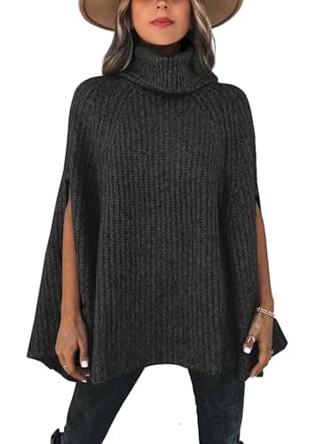 KIRUNDO Women's 2026 Fall Winter Turtleneck Poncho Sweater Fashion Chunky Knit Cape Wrap Sweaters Pullover Jumper Tops(Army Green, Medium) - Image 1
