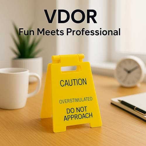 VDOR Office Desk Accessories Sign: Funny Gag Gifts Mini Caution Overstimulated Sign for Coworker & Boss – Cubicle Decor Home Office - Thumbnail 6