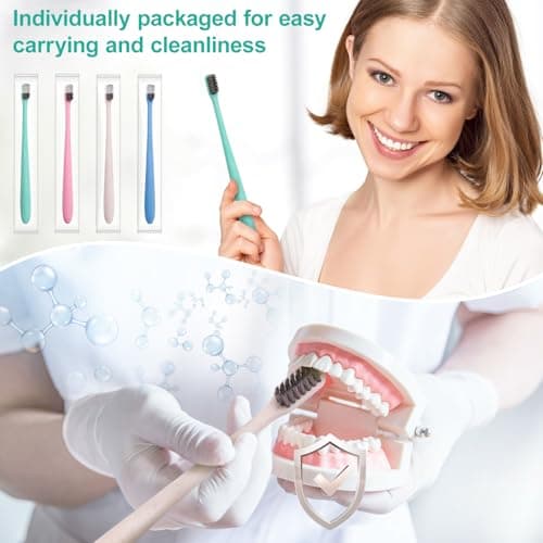 ACSKD 200PCS Disposable Toothbrushes Bulk,Individually Wrapped Travel Toothbrushes for Hotel Camping Travel, Guests & Homeless - Thumbnail 4