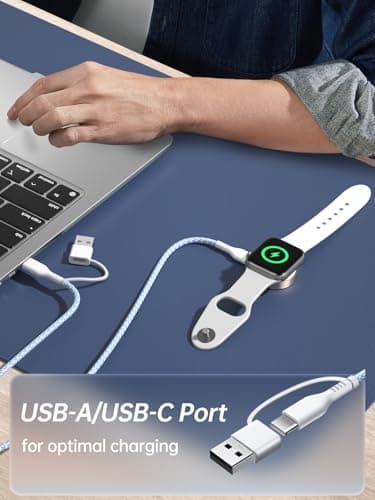 2 in 1 USB A/C Fast Charging Cable for Apple Watch Charger,4ft 60W Max Type C to C Fast Charging Nylon Braided Cord for iPhone 17 16 iPad,Travel Essentials for iWatch Series Ultra 42/44/46mm - Thumbnail 3