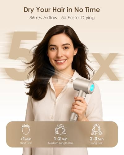 Ionic Hair Dryer with Diffuser - 160000RPM High-Speed Blow Dryer, 500 Millons Ions Frizz Free, Fast Drying for Women, Lightweight, Quiet, Professional Dryer for Curly or Straight Styles, Gift Idea - Thumbnail 2