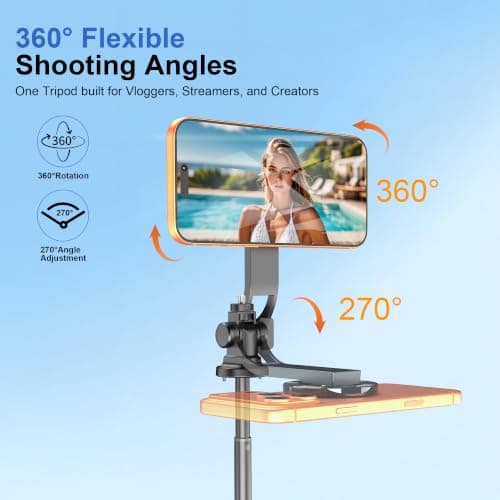 Magnetic Tripod for iPhone with 1/4" Screw, 53" MagSafe Selfie Stick Tripod with Remote & Metal Ring, 4-Leg Stable Phone & Camera Tripod for Video Recording, Vlogging, TikTok, Travel, Black - Thumbnail 4