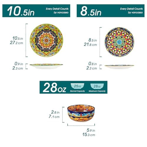 vancasso 18-Piece Dinnerware Sets,Ceramic Plates and Bowls Sets Service for 6, Bohemian Style Porcelain Dishes Set for 6, Microwave and Dishwasher Safe, Scratch Resistant,Non Toxic, Series KRVI - Thumbnail 2