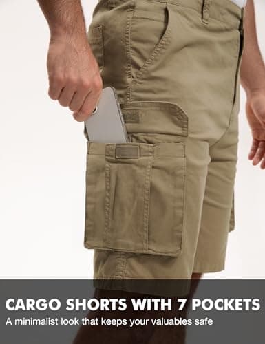 AOHIKE Work Shorts for Men 7 Pockets - 9" Classic Cargo Shorts Above Knee for Summer Casual Travel, Khaki XXL - Thumbnail 2