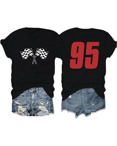 Racing Shirts for Women Race Car Shirts Vintage Checkered Flag Lightning Graphic Vacation Race Short Sleeve Tops Black2 2XL - Image 1