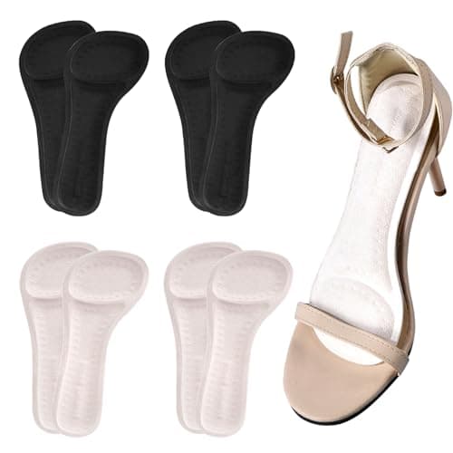 XINIFOOT High Heel Inserts for Women, 3/4 Length Women Thin Shoe Insoles for High Heels, Pumps, Open Toes, Flats, and Sandals, Anti-Slip Gel Cushions for Pain Relief (4 Pairs, Black+Beige) - Image 1