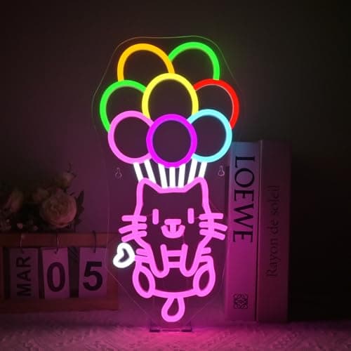 VVYXX Ball Cat Neon Sign Wall Decor Ball Cat Neon Light Bedroom Wall Decor Suitable for Classroom Book Party Library Decoration Reading Room Bookish Decor Gift - Image 1