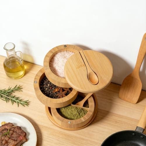 DegoCython 3-Layer Bamboo Salt Container with Magnetic Lid and Spoon, Large Capacity 10.5 Oz (Approx 287.7g) - Ideal for Celtic Sea Salt, Redmond Real & Pepper Storage - Thumbnail 5