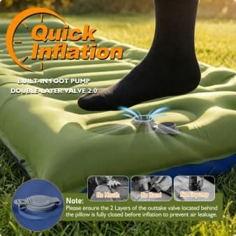 Camping Sleeping Pad, 6 Inch Extra Thick Inflatable Mat with Built-in Foot Pump & Pillow, Ultralight Compact Water Resistant Low Noise Camping Mat for Tent Backpacking Hiking Travel, Single Green - Thumbnail 4