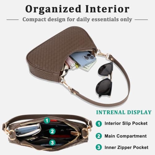 U+U Woven Leather Shoulder Bag for Women, Small Hobo Handbags Retro Purse - Thumbnail 6