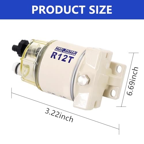 AUIVERED R12T Marine Fuel Water Separator Kit, 10 Micron Filter, Replace S3240 120AT, Fit 1/4 Inch NPT Outboard Motors for Gas & Diesel Engines Includes 2 fittings, 2 plugs - Thumbnail 6