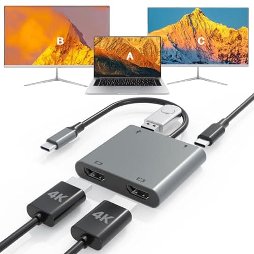 USB C to Dual HDTV Adapter, Fophmo 4K@60Hz HDTV Splitter Extend Display for Dual Monitors, macOS Only Allows Mirror Mode, Windows Allows Multi-Monitor Display 3 Separate Screens for 100W PD,USB-A Port - Image 1