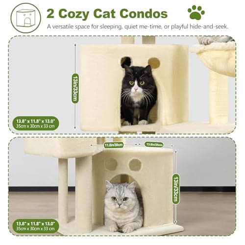 Small Cat Tree Tower for Indoor Cats, 40 in Compact Adults Cat Beds Trees with 2 Condos, Sisal Scratching Post, Large Perch Platform, Multi-Level Kitty Kitten Climbing Stands House(Beige) - Thumbnail 3